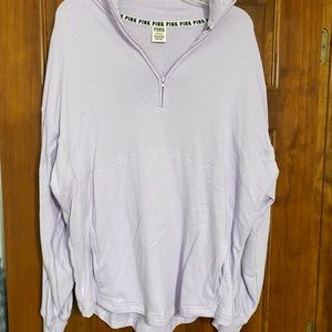 PINK HALF ZIP CREW SWEATSHIRT WITH SIDE POCKETS